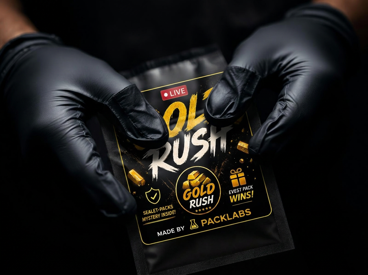 Gloved hands heat sealing a Gold Rush pack